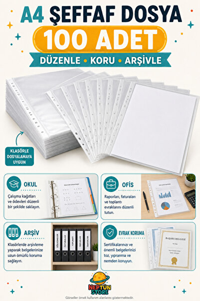 neptünstore A4 Şeffaf Poşet Dosya – Evrak Koruyucu Föy Dosya 100’lü