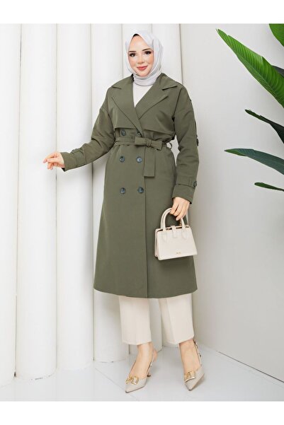 Vibeys Moda Women's Belted and Button-Detail Trench Coat
