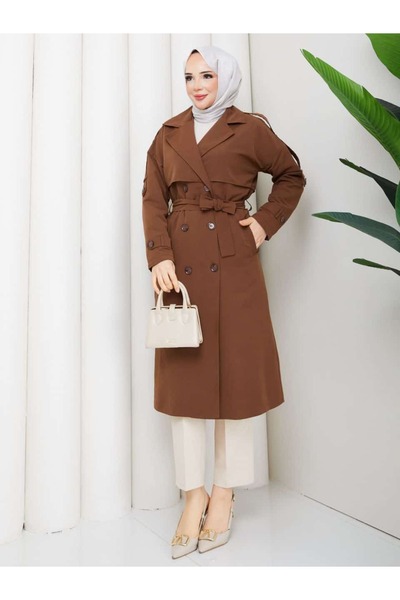 Vibeys Moda Women's Belted and Button-Detail Trench Coat