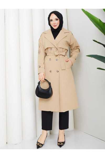 Vibeys Moda Women's Belted and Button-Detail Trench Coat