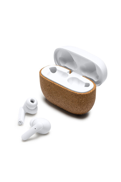 STAMINA Безжични Bluetooth слушалки FOLK, TWS, от рециклиран ABS и корк, бели