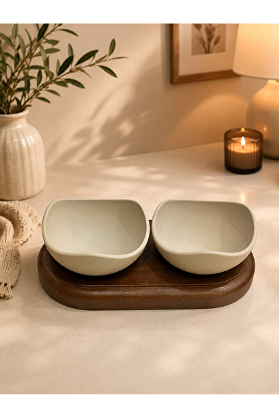 SP05 Ceramic Nut Serving Bowls with Wooden Stand