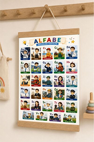 Piksel Grafik Abeceda sa profesijama, turski viseći platneni poster, slika za...