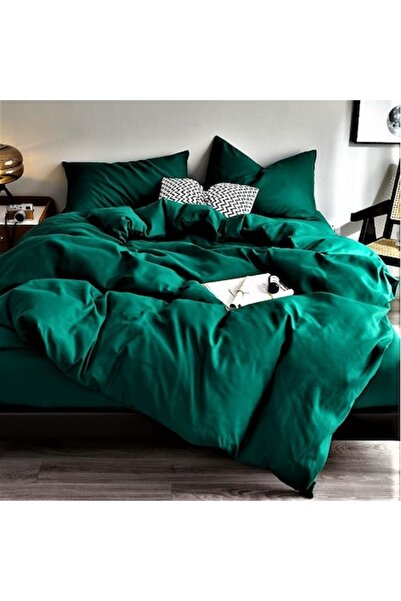 COM LIVING HOUSE Cearșaf de pat 220x200 cm bumbac ranforce verde închis