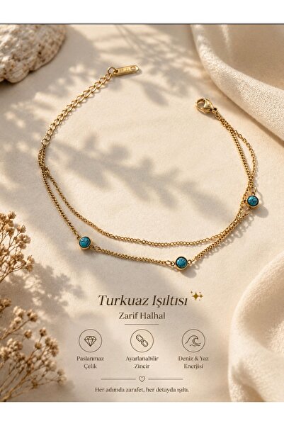 Aleda Steel Turquoise Stone Detailed Anklet