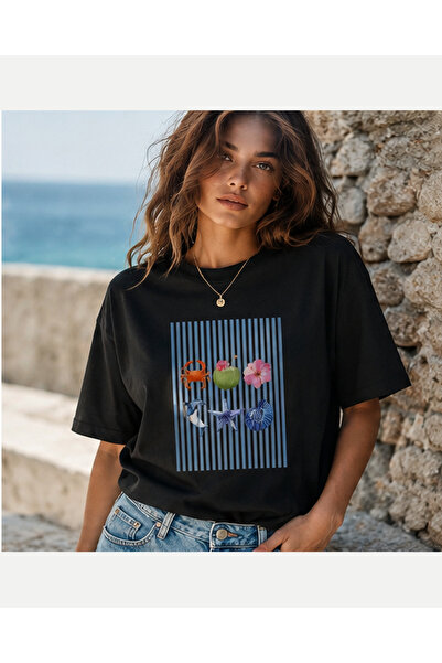 fingerjewerly Women's Ocean Like Oversize T-Shirt Unisex 80% Cotton Boxy Fit ...