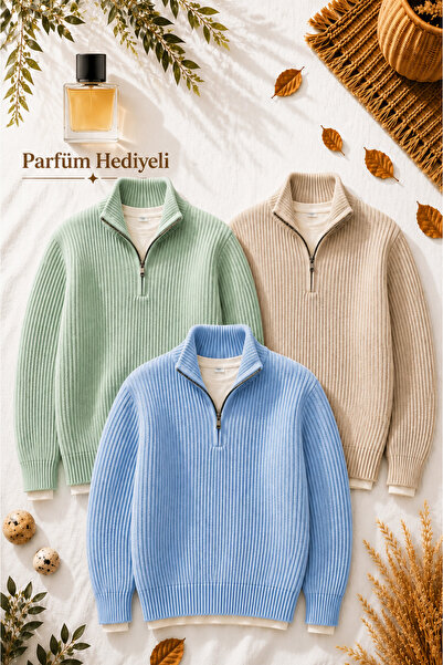 legends butik Men's 3-Piece Thessaloniki Knitted Half-Zip Knitwear Sweater + ...