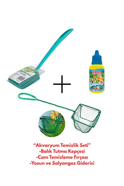 Poyel Decor Akvaryum Temizlik Ekipman Seti - Cam Temizleyici, Kepçe, Yosun Ve...