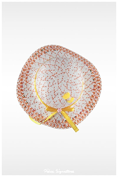 PIECE SIGNATURE Mercerized Children's Hat with Pearls (Age 2-6) (Orange)