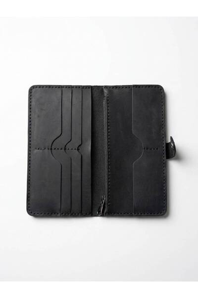 Ertay Deri - 100% Genuine Leather Handmade Black Wallet & Portfolio with Phone Compartment