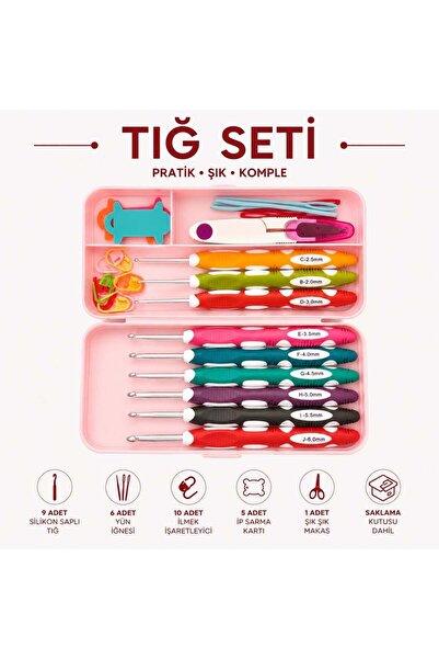 iğne izi 9 Piece Crochet Set with Silicone Handles - 32-Piece Knitting Set wi...