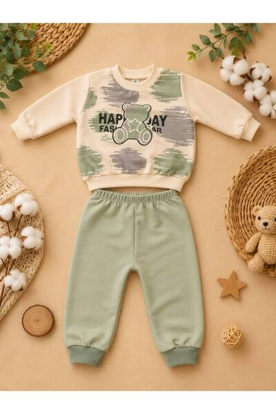 Organic Product DimpleBaby Baby Boy Teddy Bear Printed Sweatshirt and Sweatpa...