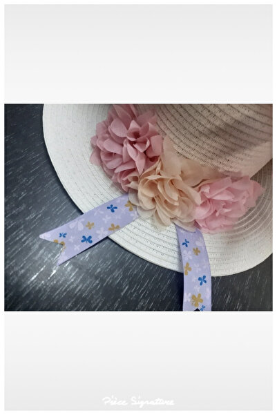 PIECE SIGNATURE White, Luxury Mercerized Children's Hat (with Roses) (3-8 Years)