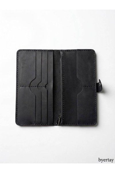 Ertay Deri - 100% Genuine Leather Handmade Black Wallet & Portfolio with Phone Compartment
