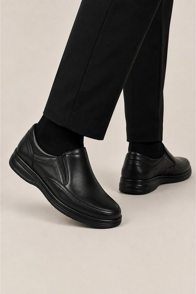 Jagulep Men's Orthopedic Genuine Leather Shoes Black