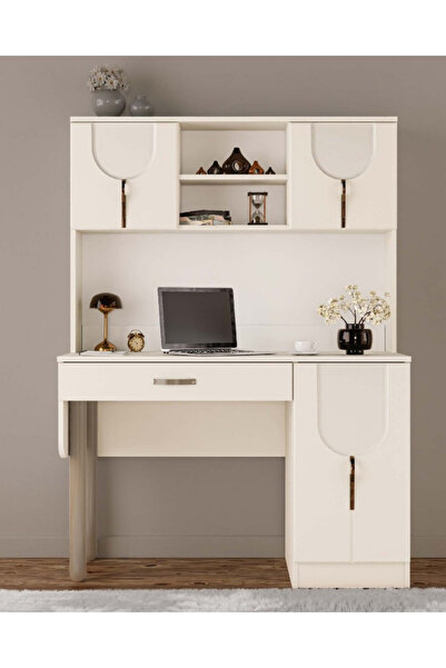 Kitaplıklı Çalışma Masası / Komple MDF / Şık Tasarım / Ahşap Ayak