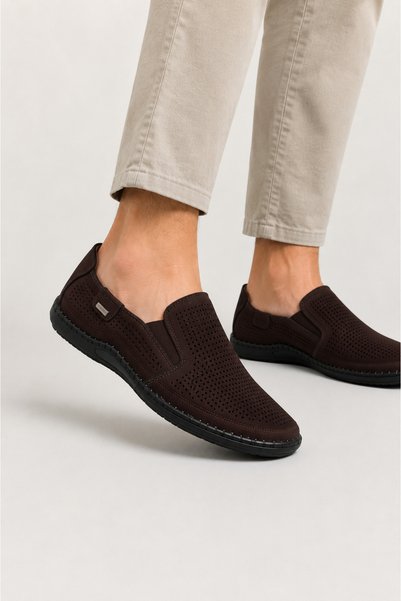 Jagulep Men's Orthopedic Nubuck Genuine Leather Shoes Brown