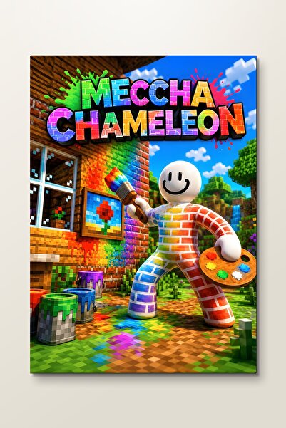 ArtPlaka Minecraft - Meccha Chameleon Boyacı - Oyuncu Odası Metal Tablo - Mık...