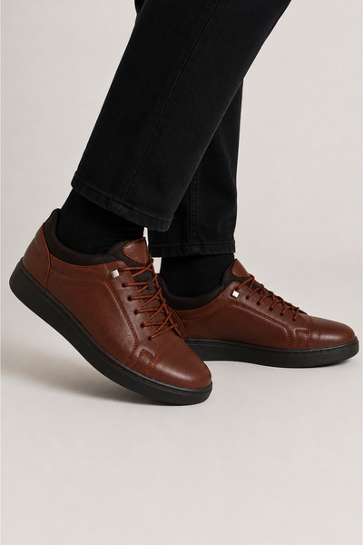 Jagulep Men's Orthopedic Smart Lace-Up Genuine Leather Shoes Brown