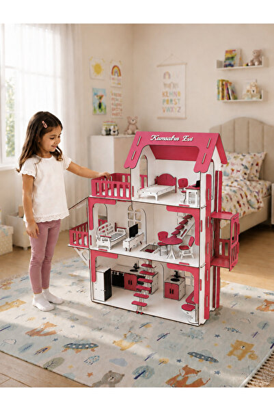 playvia Asansörlü Oyun Evi, Full Aktif Eşyalı, 3 Katlı 90 cm, Led Işıklı, Kiş...
