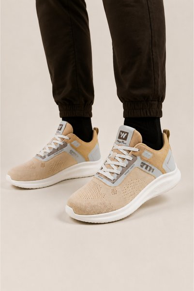 Jagulep Pantofi sport din tricot cu talpă Faylon pentru bărbați, BEJ