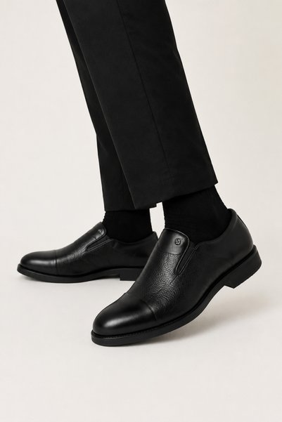 Jagulep Men's Eva Sole Genuine Leather Shoes Black