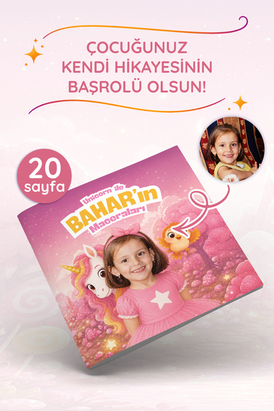 Çocuklar İçin Kişiye Özel Hikaye Kitabı - Unicorn Konseptli - Çocuğunuz Kendi Hikayesinin Başrolü Olsun - 20 Sayfa - Doğum Günü Hediyesi