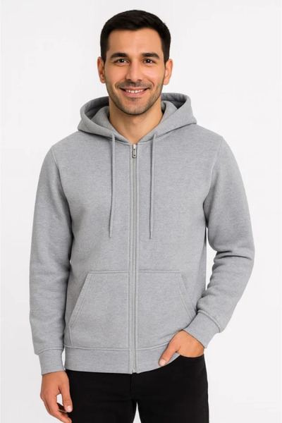 Generic Brand Men's Three Thread Hooded Full Zipper Kangaroo Pocket Sweatshir...