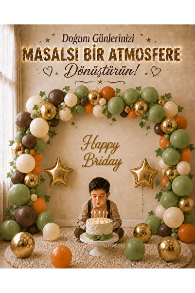 Genel Markalar Doğum Günü Süsleme Seti Bohem Yapraklı 50 Balonlu Balon Zincir...