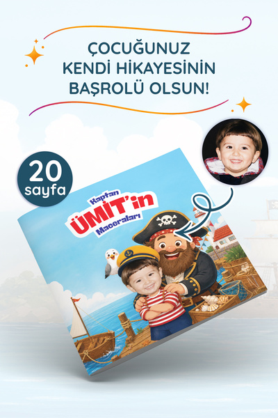 Çocuklar İçin Kişiye Özel Hikaye Kitabı - Denizci Kaptan Konseptli - Çocuğunuz Kendi Hikayesinin Başrolü Olsun - 20 Sayfa - Doğum Günü Hediyesi