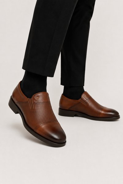 Jagulep Men's Eva Sole Inside and Outside Genuine Leather Shoes Taba