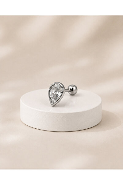 BY DİLEK ÇETİN ACCESSORY Çelik damla tek taş kıkırdak helix tragus piercing (...