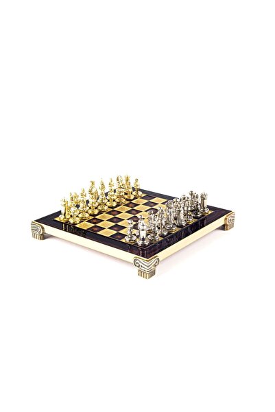 Manopoulos Set istoric de șah regal cu figurine metalice sculptate, cutie 26x26
