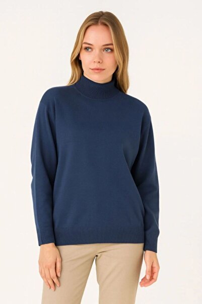 VELİZADE Women's Half Turtleneck High-Neck Knitwear Soft Textured Cotton Long...