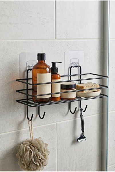 BEYZANA Yapışkanlı Banyo Rafı Siyah Banyo Şampuanlık Duşakabin Duş Askısı Del...