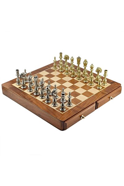 İTALFAMA Set de șah, tablă din lemn 46×46 cm cu sertar, Arabesque alamă/niche...
