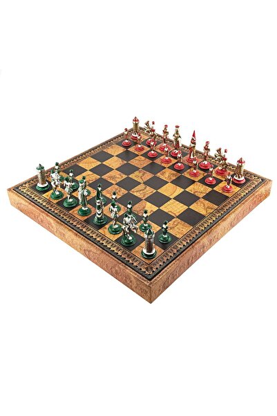 İTALFAMA Set de piese de șah italienești din metal, pictate manual, Camelot +...