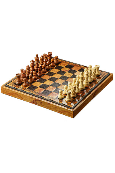İTALFAMA Set Șah + Dame + Table, 35×35 cm, Salcâm, Cu greutăți