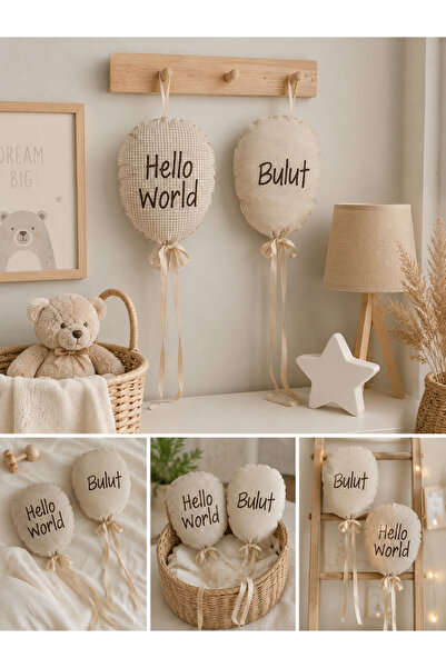 Nünüco atelier Elyaf Dolgulu Kumaş Balon 2’li Set – İsme Özel & Hello World 1...