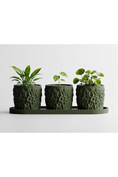 LayerCrew Set 3 ghivece cu tavă Piccola 7 cm 7.8 cm 22.1 cm Dark Green