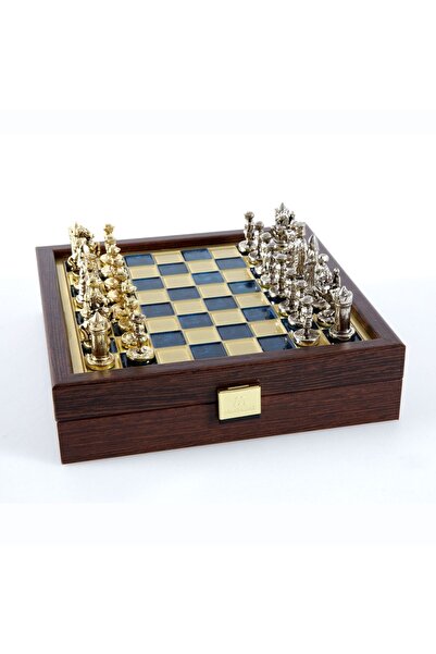Manopoulos Set de șah medieval de lux, piese aurii și argintii de 20 cm, pe t...