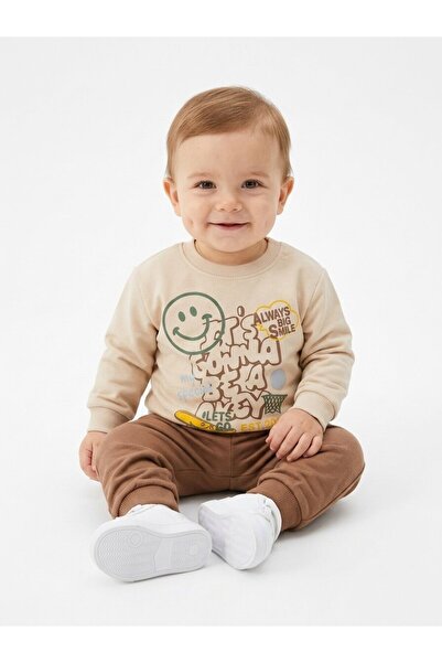 Kids Kingdom Cotton Crew Neck Baby Boy 2-Piece Set Brown