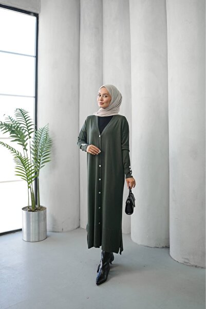 ankanoor Button Detailed Mercerized Long Knitwear Cardigan Anka261040