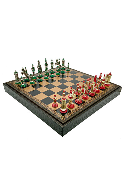 İTALFAMA Set de piese de șah italienești din metal, pictate manual, Camelot+t...