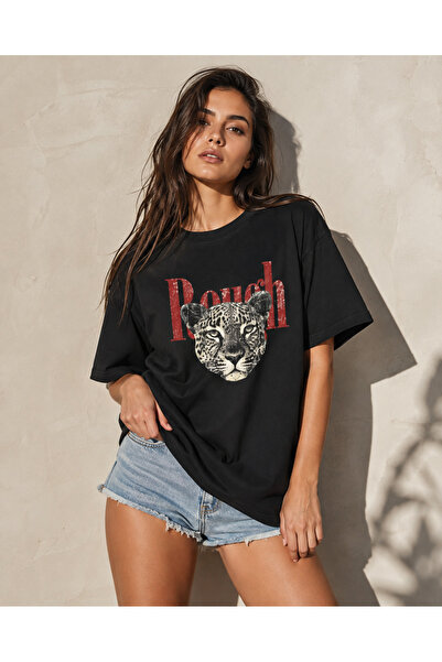 fingerjewerly Unisex Rough Leopard Printed Oversize T-Shirt Unisex 80% Cotton...