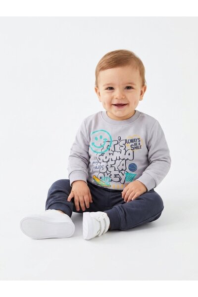Kids Kingdom Cotton Crew Neck Baby Boy 2-Piece Set Gray