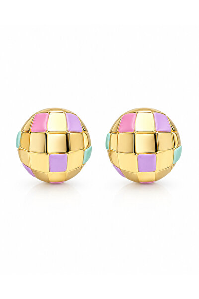 Angelovia Colorful Geometric Curved Gold Women's Earrings
