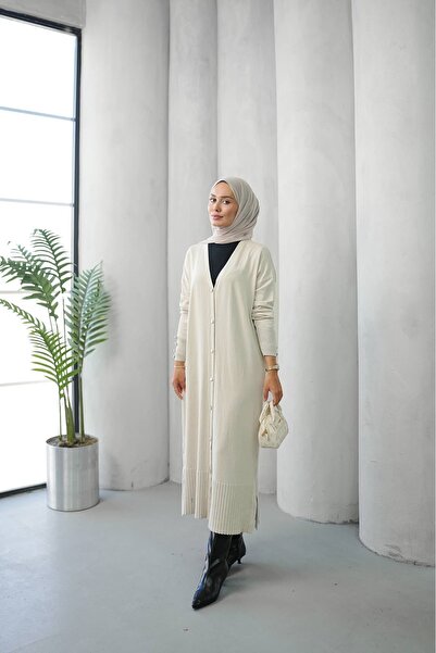 ankanoor Button Detailed Mercerized Long Knitwear Cardigan Anka261040