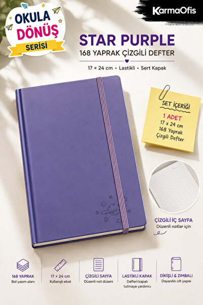 KarmaOfis Star Purple – Purple / Planet and Star Patterned |   168 Sheets Lin...
