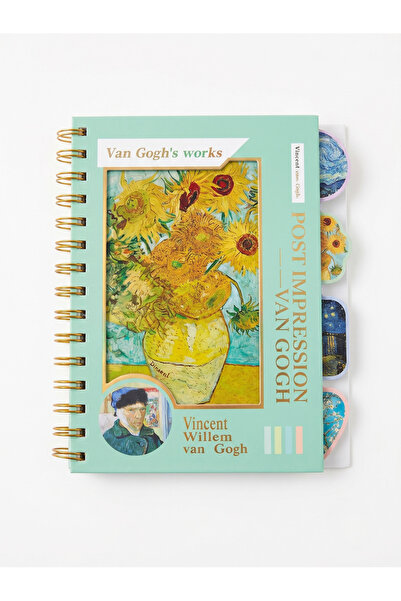 Van Gogh Tasarımlı Spiralli Ayraçlı Çizgili Özel Tasarım Not Defteri / Ajanda
